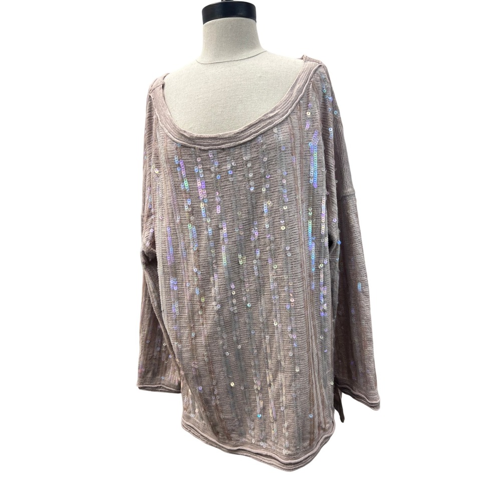 Free People Sequin Knit‎ Sweater Womens Medium Pink Excellent Slouchy Ribbed